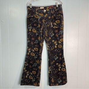 Anthropologie Black Floral Corduroy Boot Cut Pants